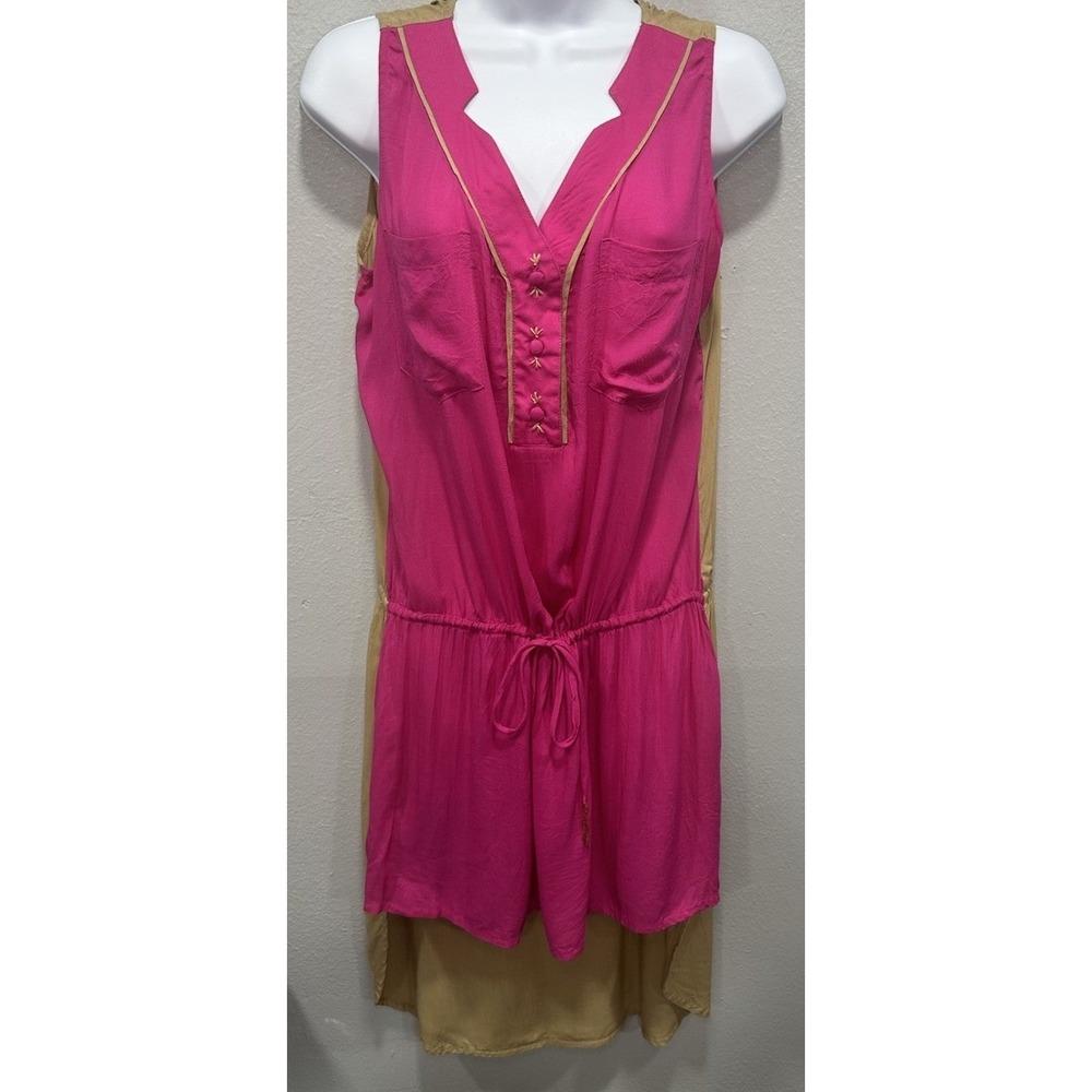 Krista Lee Blouse Women's Small Fuschia Tan Embellished Embroidered Y2K Boho
